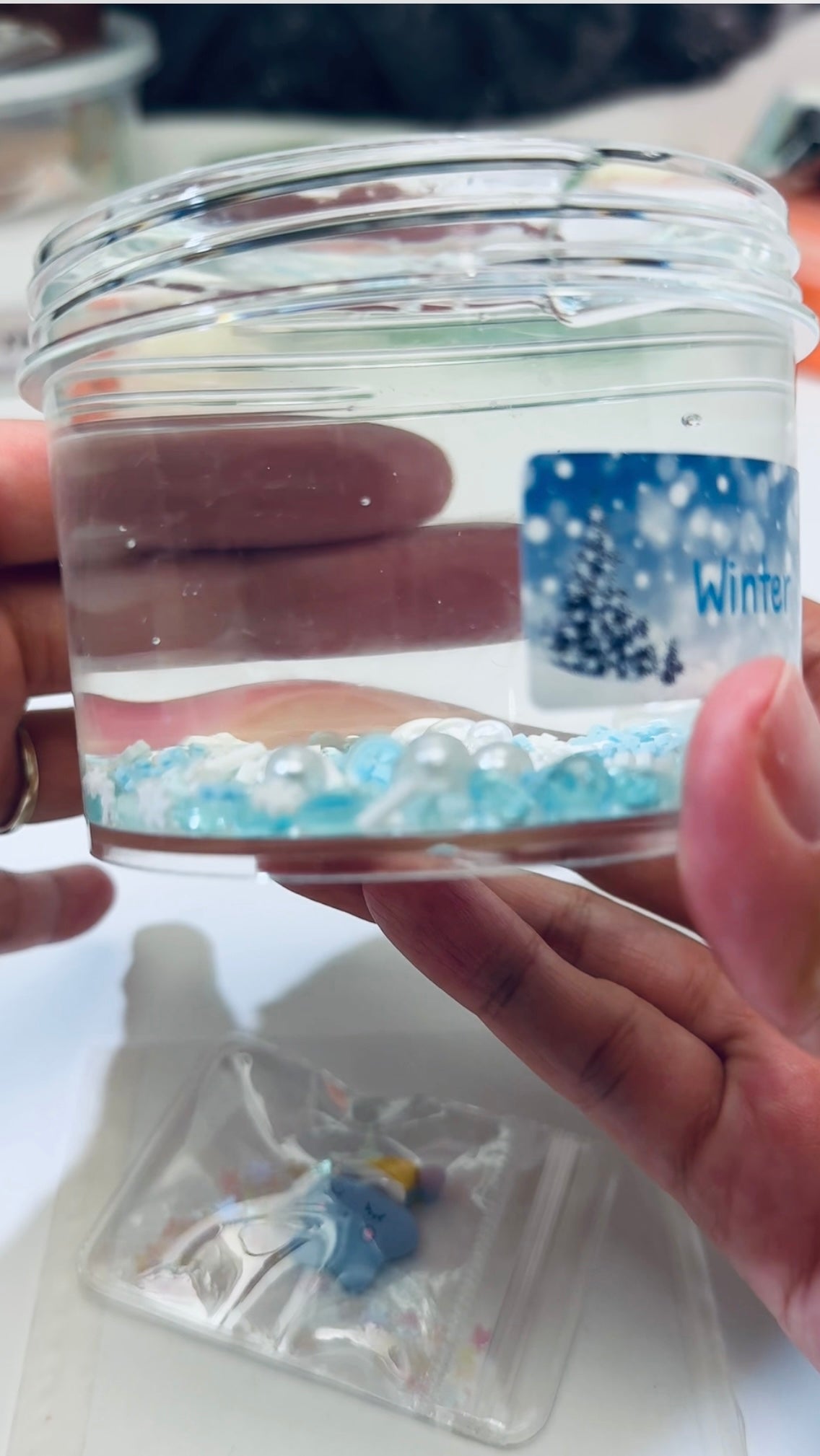 Winter in July clear slime with silver foil slime for relaxation