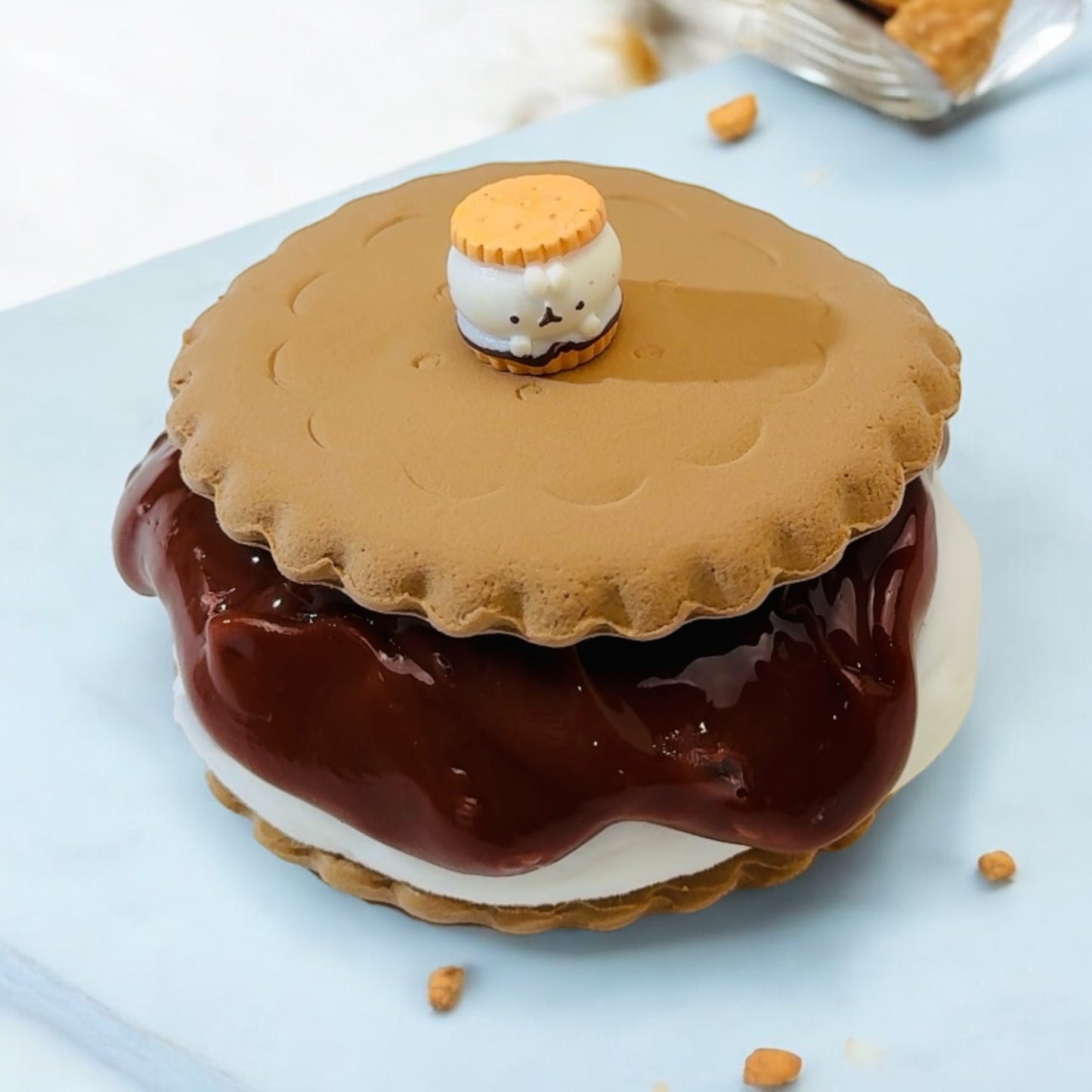 Smore DIY Icee Slime with clay cookies and glossy chocolate slime