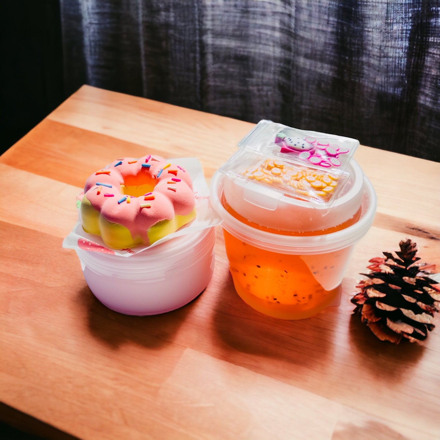 Donut DIY Slime and Dragon Fruit Drink Clear Slime Duo