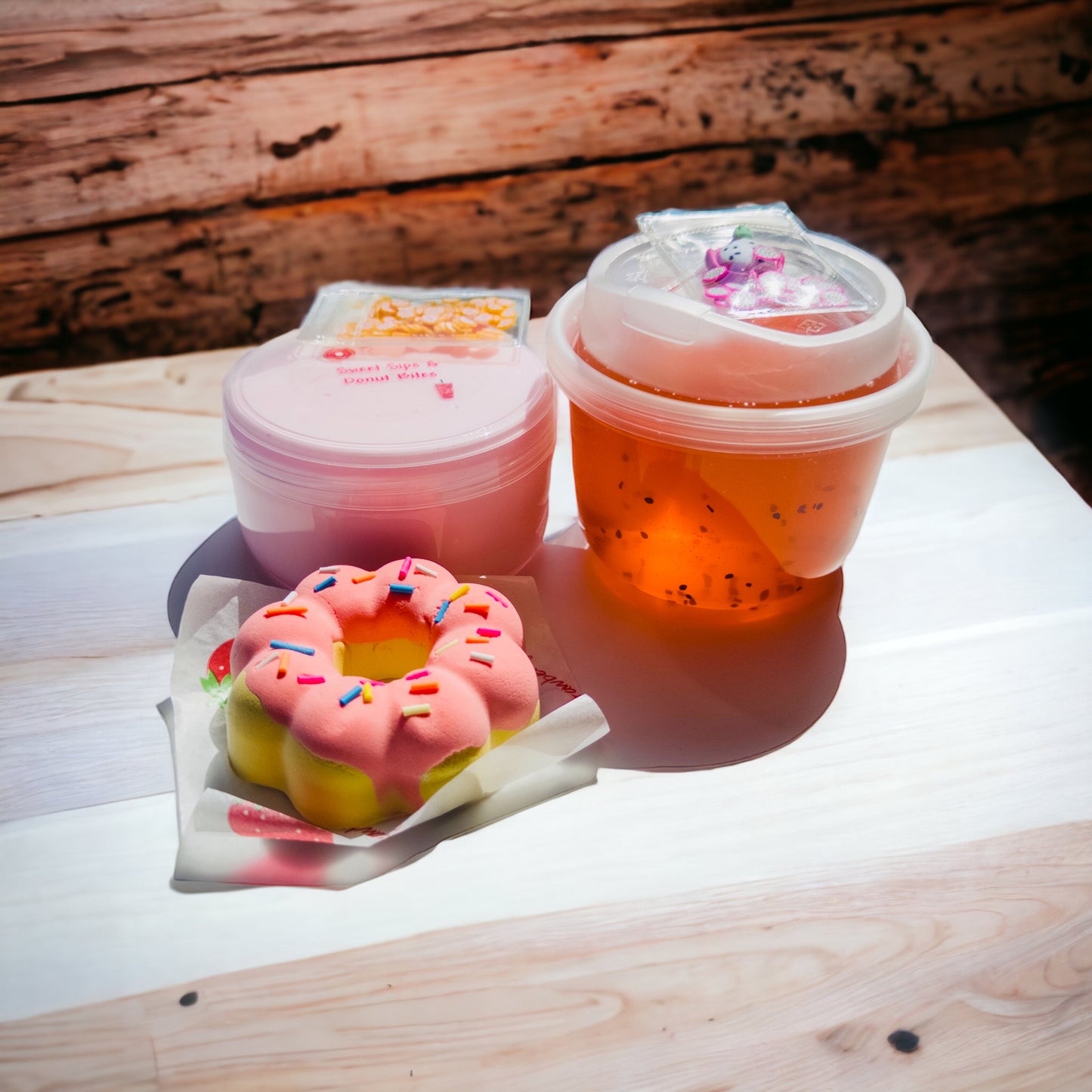 Donut DIY Slime and Dragon Fruit Drink Clear Slime Duo