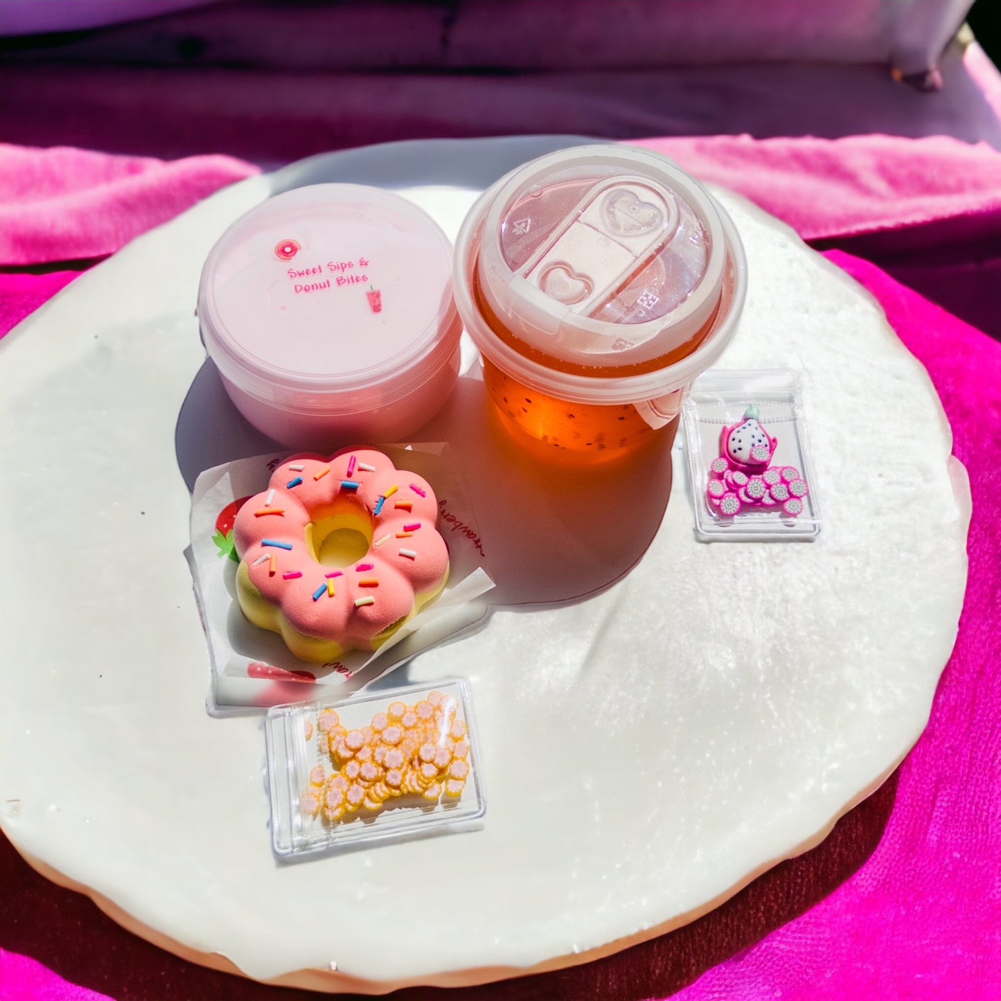 Donut DIY Slime and Dragon Fruit Drink Clear Slime Duo