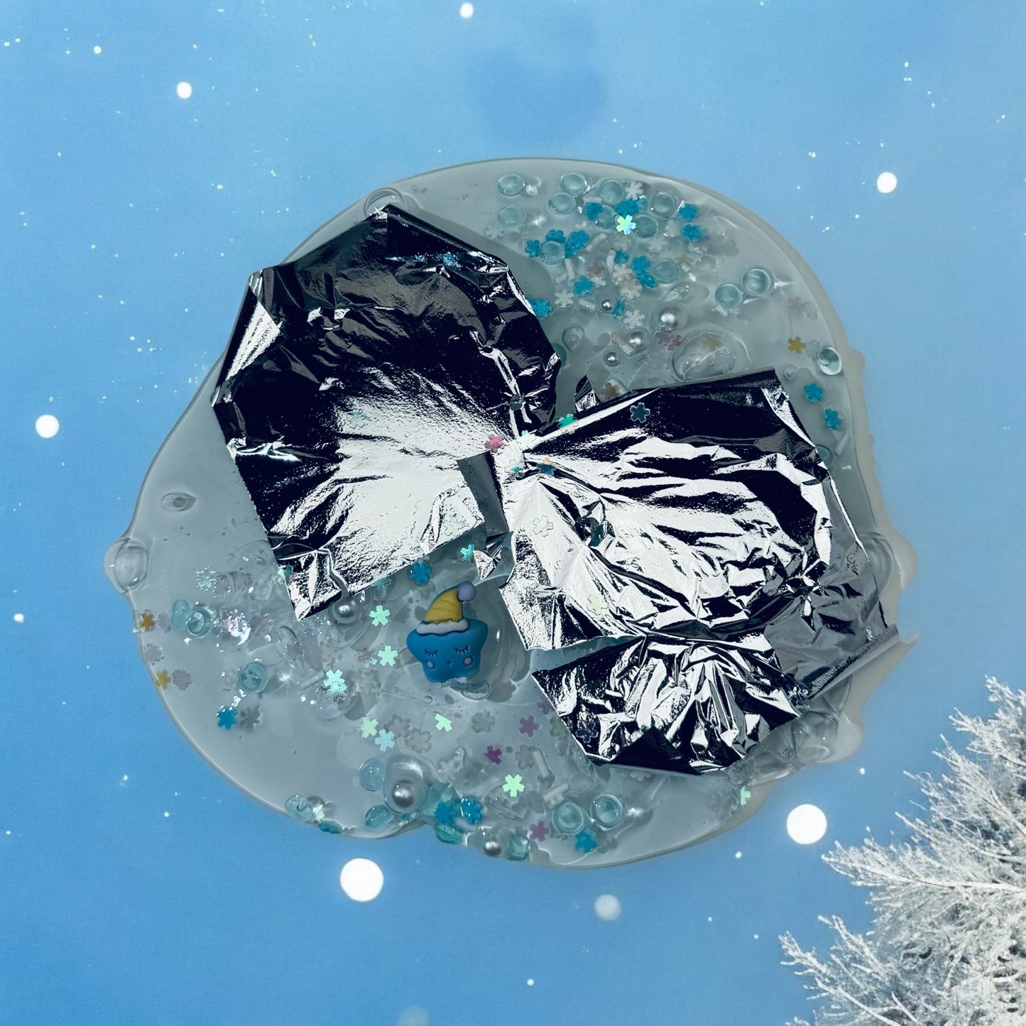 Winter in July clear slime with silver foil slime for relaxation